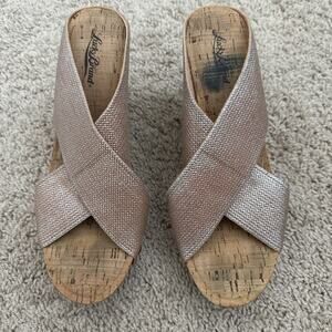 Lucky Brand Miller2 Womens Platform Wedge Sandals 9M Peach Metallic Cork Heels